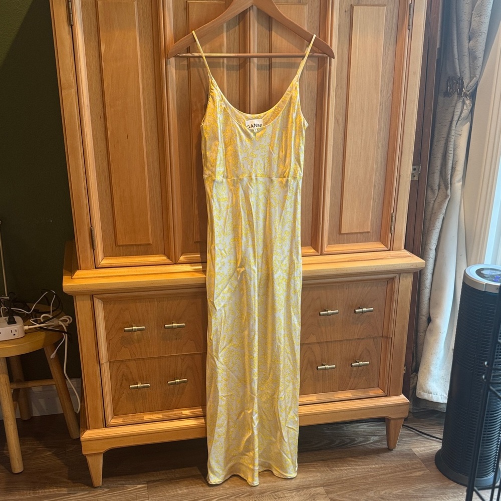Ganni Yellow and White Patterned Maxi Dress